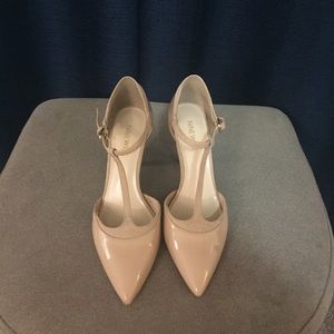 Cream Blush Pointed T Strap Heels
